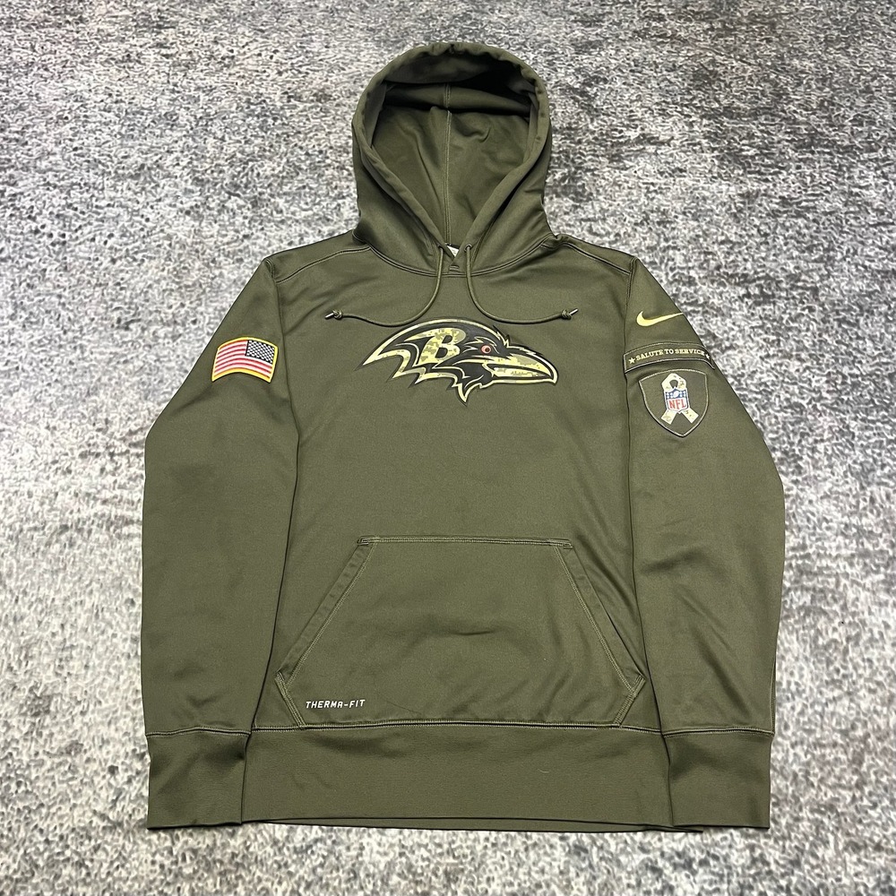 Nike Baltimore Ravens Salute To Service Hoodie Mens Medium Green Therma Fit NFL